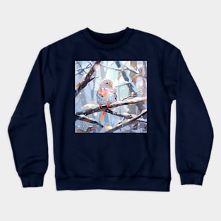 Bird with colorful belly in a winter forest Crewneck Sweatshirt